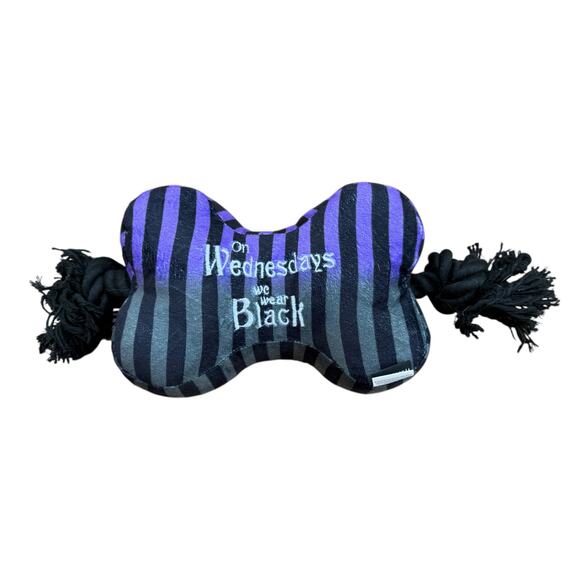 Wednesday Plush Rope‎ Dog Toy Black & Purple Stripes with Rope Ends & Squeaker - Picture 1 of 4